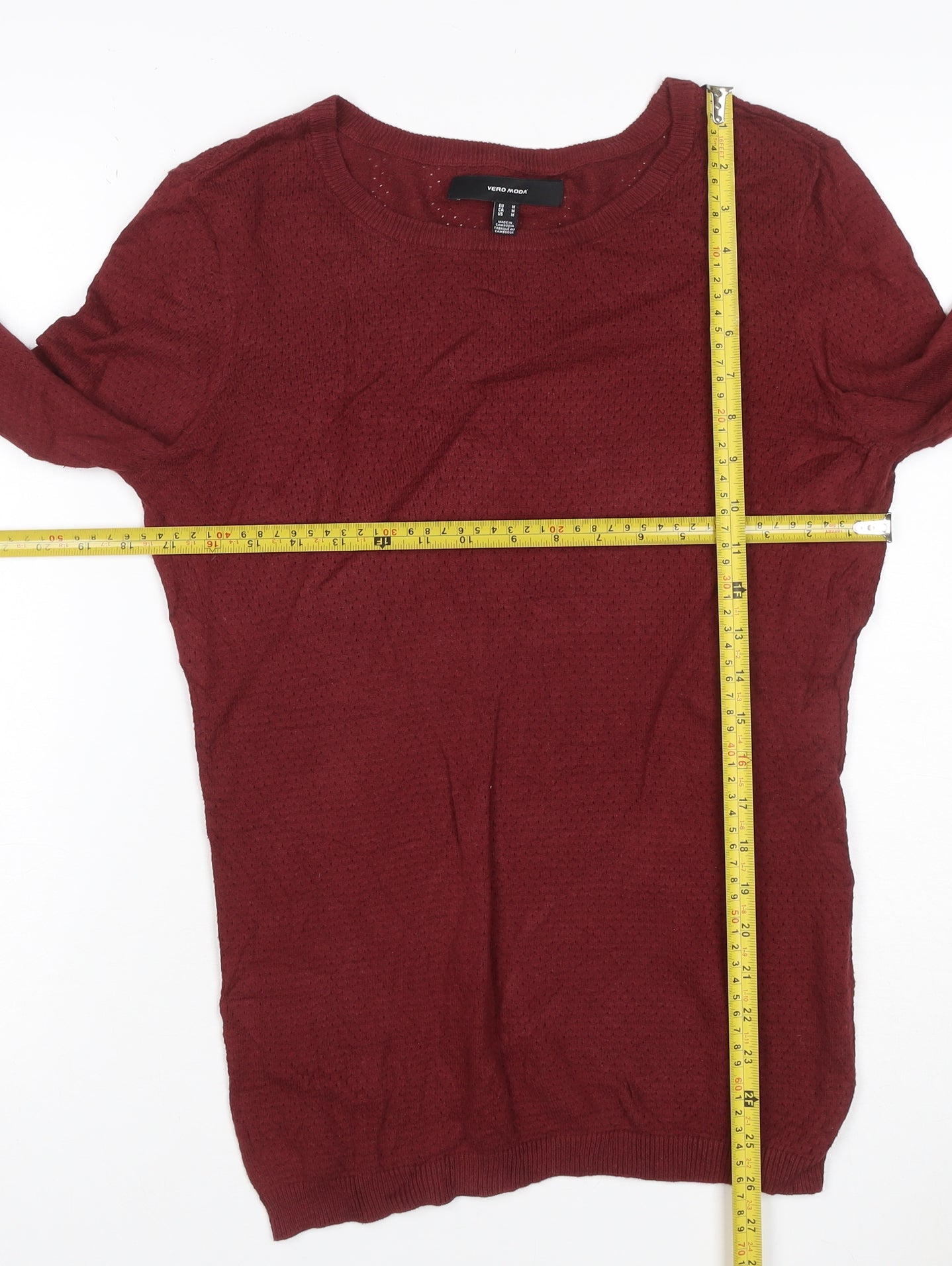Vero Moda Women’s Red M Open Knit Crew Neck Long Sleeve Jumper