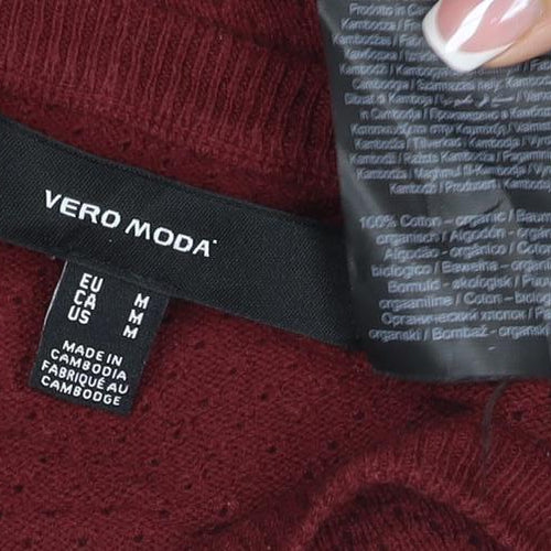 Vero Moda Women’s Red M Open Knit Crew Neck Long Sleeve Jumper