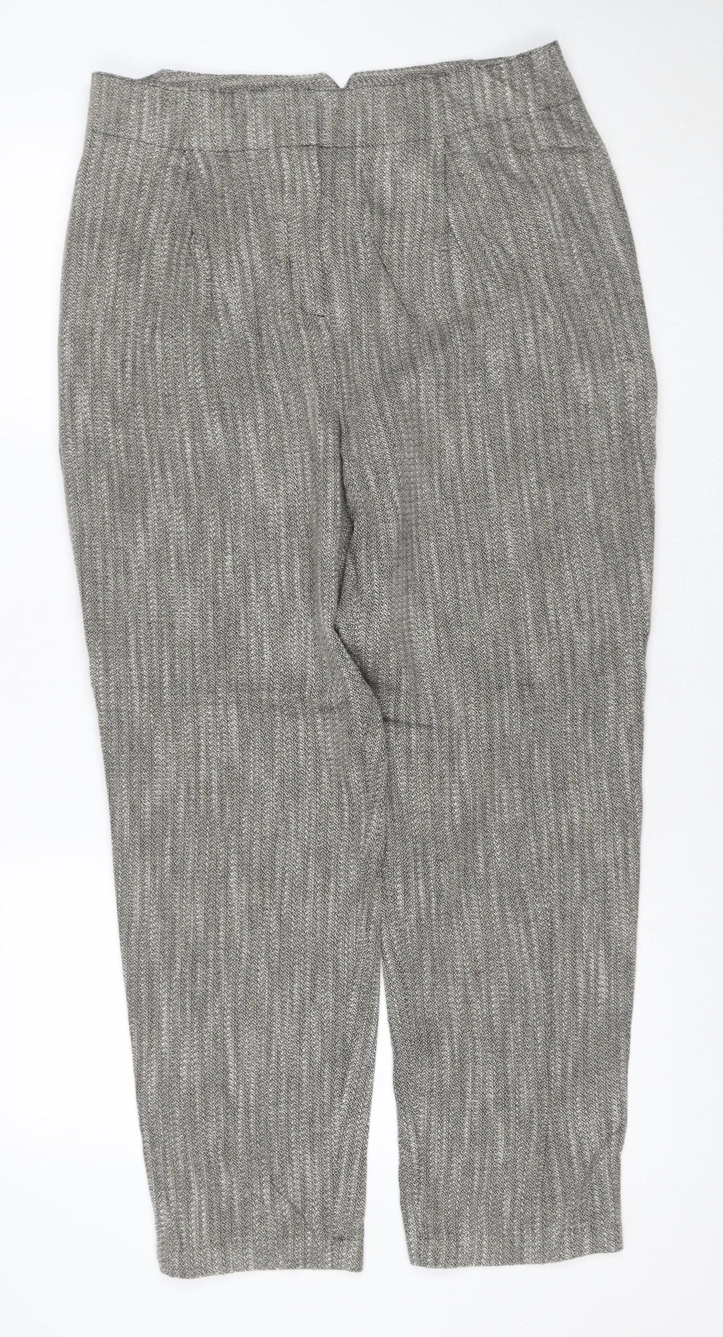 M&S Women Grey Mix UK 12 Regular Tapered Knit Cotton Trousers