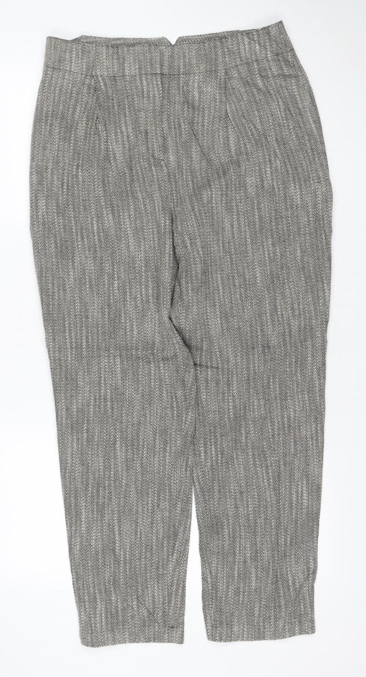 M&S Women Grey Mix UK 12 Regular Tapered Knit Cotton Trousers