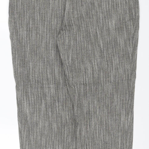 M&S Women Grey Mix UK 12 Regular Tapered Knit Cotton Trousers
