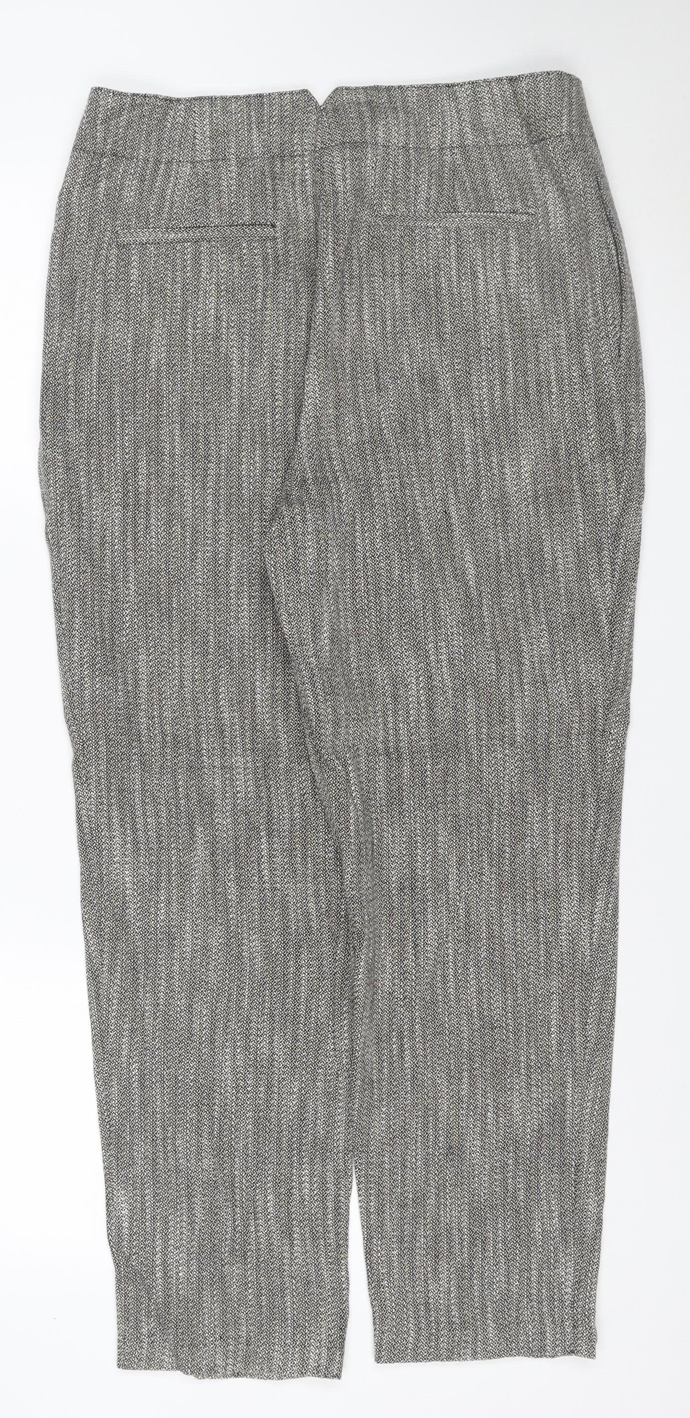 M&S Women Grey Mix UK 12 Regular Tapered Knit Cotton Trousers