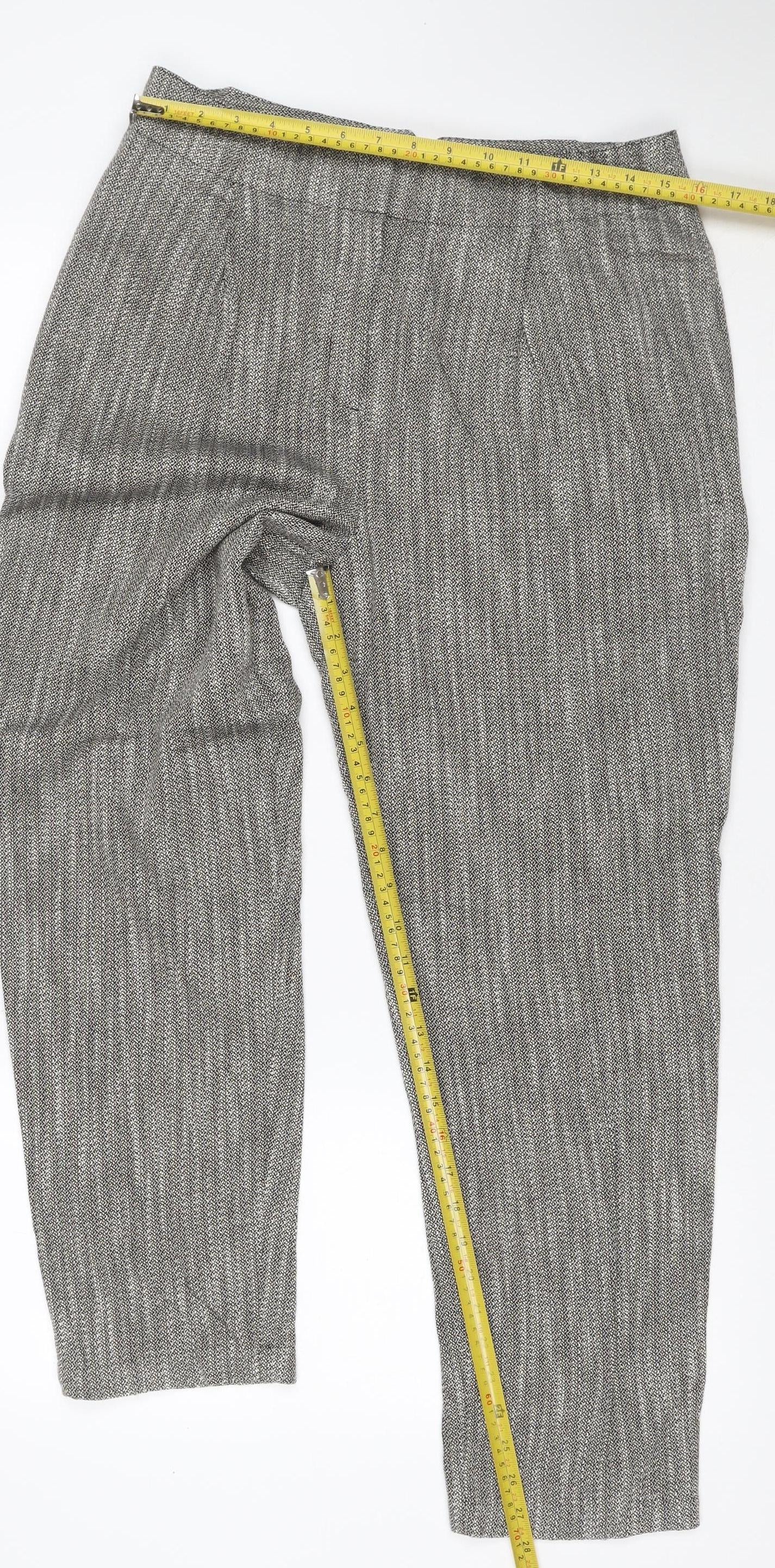 M&S Women Grey Mix UK 12 Regular Tapered Knit Cotton Trousers