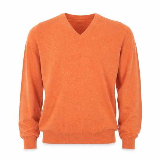 Woolovers Men’s Orange Cashmere Cotton V-Neck Pullover Jumper M