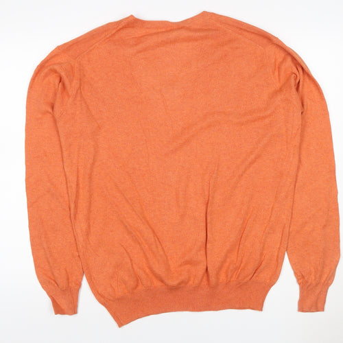 Woolovers Men’s Orange Cashmere Cotton V-Neck Pullover Jumper M