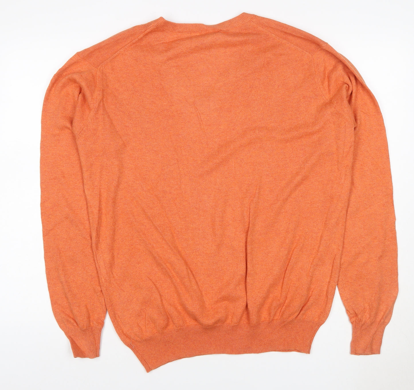 Woolovers Men’s Orange Cashmere Cotton V-Neck Pullover Jumper M