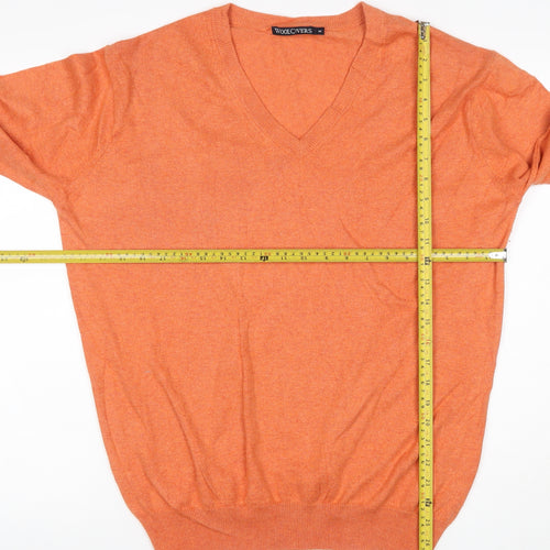 Woolovers Men’s Orange Cashmere Cotton V-Neck Pullover Jumper M
