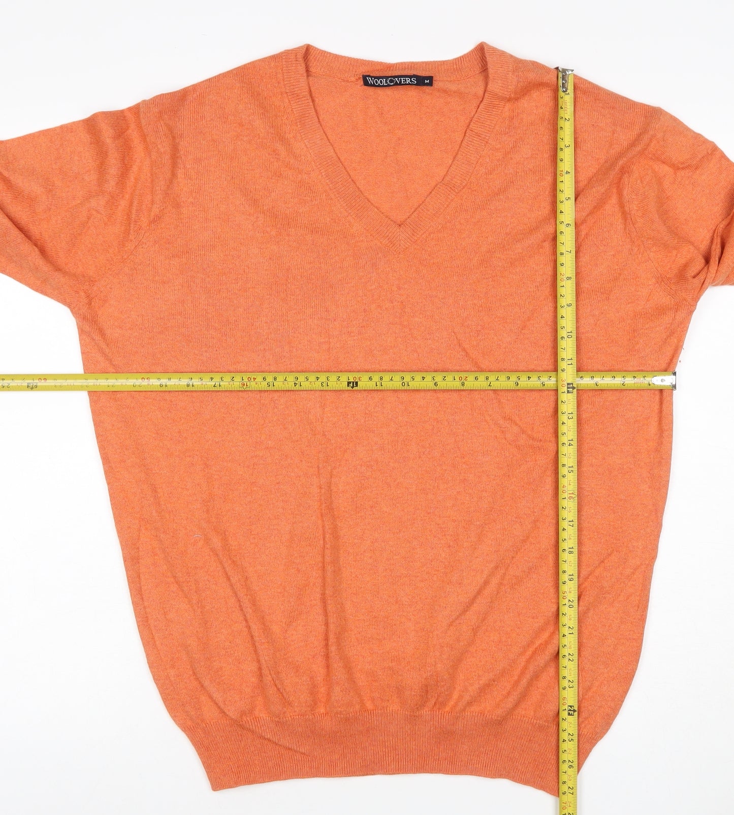 Woolovers Men’s Orange Cashmere Cotton V-Neck Pullover Jumper M