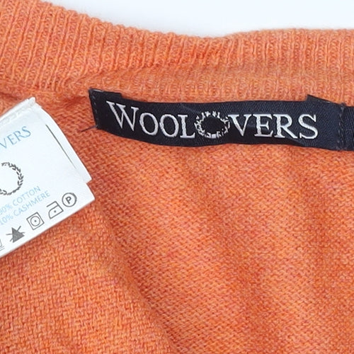 Woolovers Men’s Orange Cashmere Cotton V-Neck Pullover Jumper M