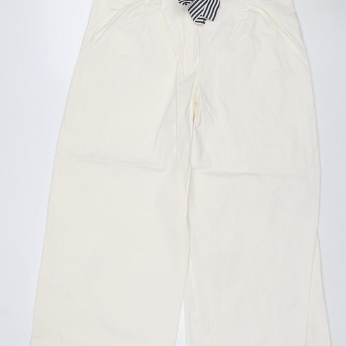 Marks and Spencer Women Ivory UK 16 Slim Wide-Leg Belted Trousers