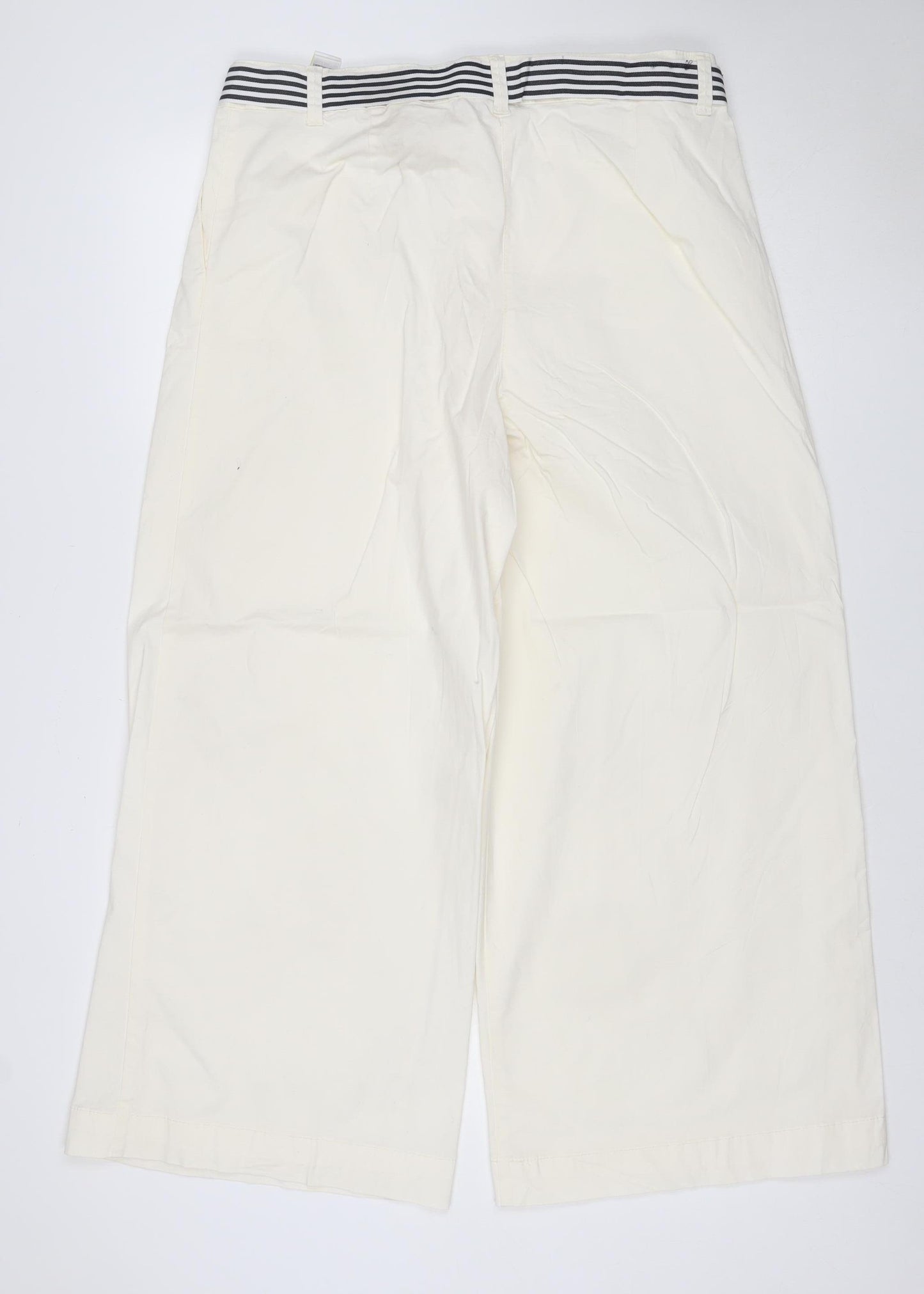 Marks and Spencer Women Ivory UK 16 Slim Wide-Leg Belted Trousers