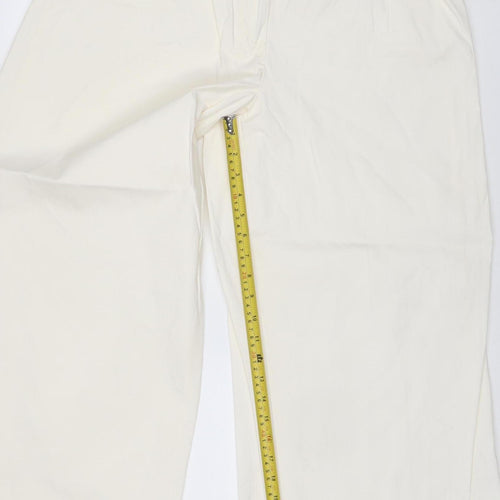 Marks and Spencer Women Ivory UK 16 Slim Wide-Leg Belted Trousers