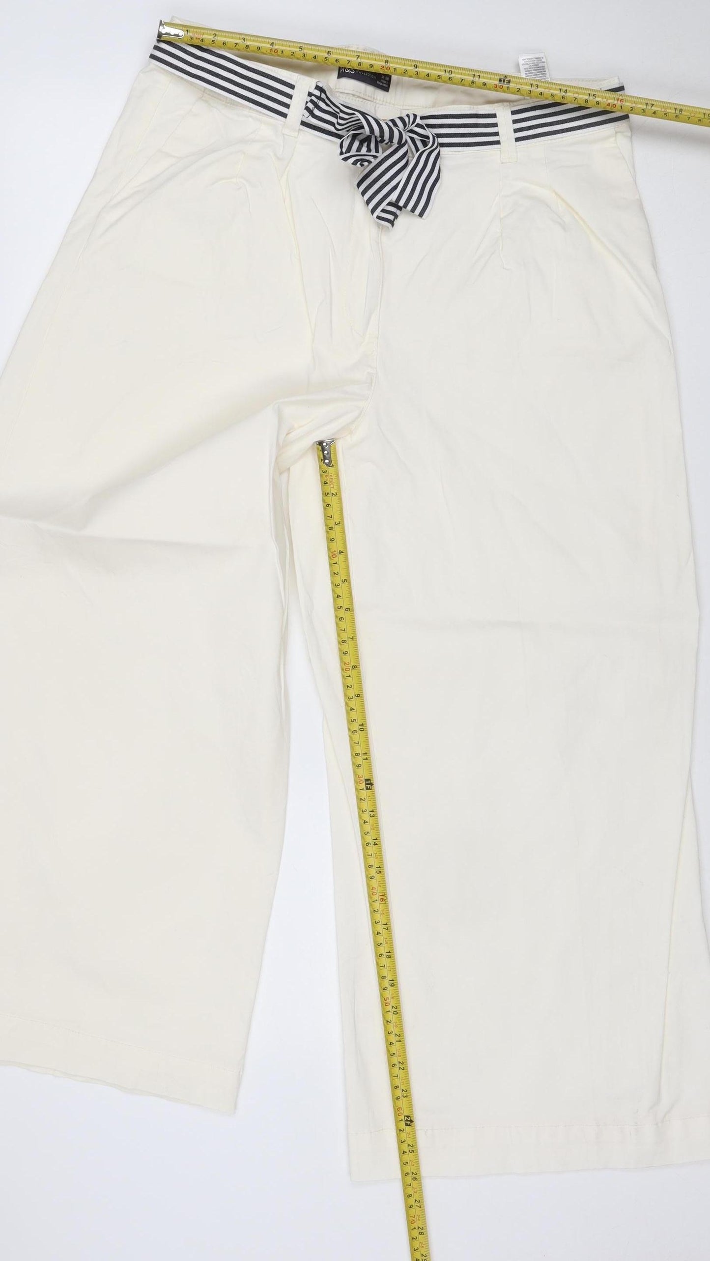 Marks and Spencer Women Ivory UK 16 Slim Wide-Leg Belted Trousers