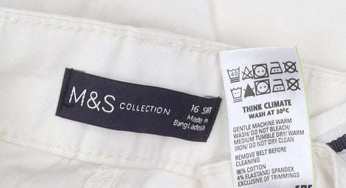 Marks and Spencer Women Ivory UK 16 Slim Wide-Leg Belted Trousers