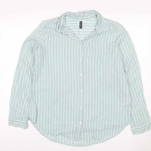 H&M Divided Women Mint Green Stripe Ruffle Basic Button-Up Shirt UK 12