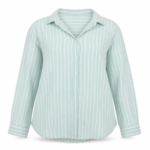 H&M Divided Women Mint Green Stripe Ruffle Basic Button-Up Shirt UK 12