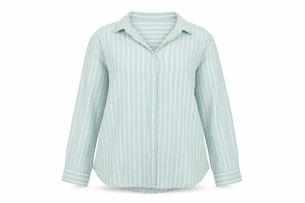 H&M Divided Women Mint Green Stripe Ruffle Basic Button-Up Shirt UK 12