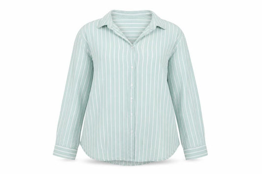 H&M Divided Women Mint Green Stripe Ruffle Basic Button-Up Shirt UK 12