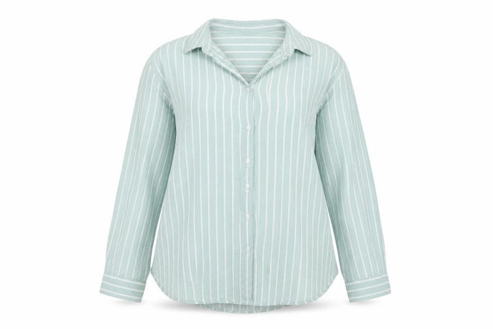 H&M Divided Women Mint Green Stripe Ruffle Basic Button-Up Shirt UK 12