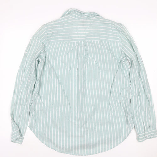 H&M Divided Women Mint Green Stripe Ruffle Basic Button-Up Shirt UK 12
