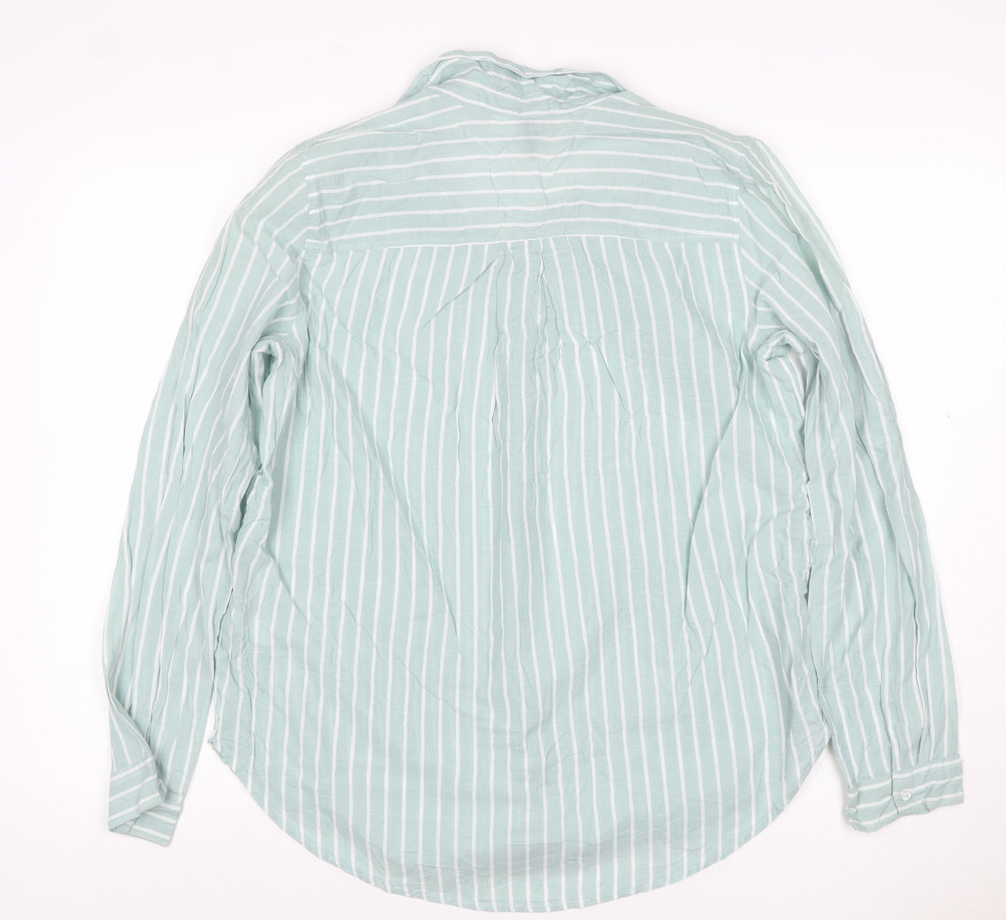 H&M Divided Women Mint Green Stripe Ruffle Basic Button-Up Shirt UK 12