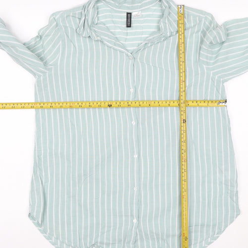 H&M Divided Women Mint Green Stripe Ruffle Basic Button-Up Shirt UK 12
