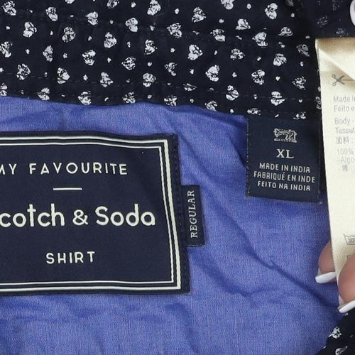 Scotch & Soda Men's Black XL Floral Print Long Sleeve Button-Up Shirt