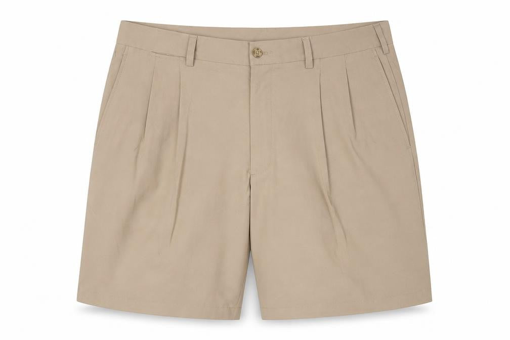 Front view of PGA TOUR Men's Beige, size 40, Chino Golf Shorts Flat Front Pockets