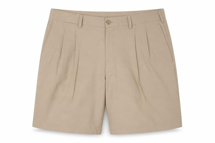 Front view of PGA TOUR Men's Beige, size 40, Chino Golf Shorts Flat Front Pockets