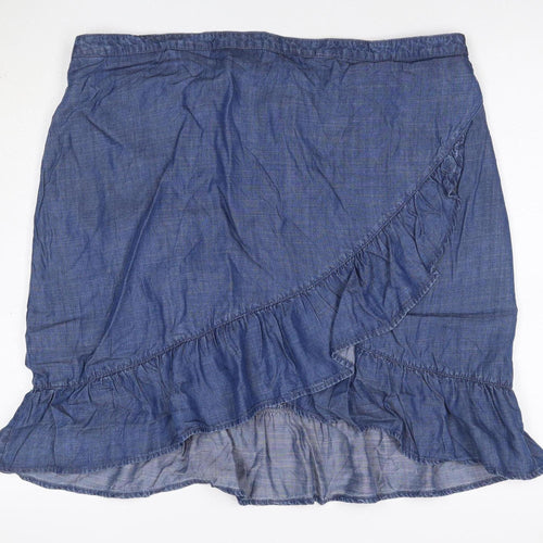 Next Women Blue UK 20 Chambray Wrap Ruffle Knee Length Skirt