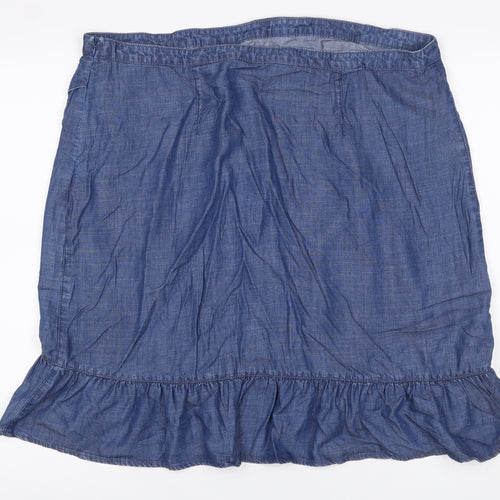 Next Women Blue UK 20 Chambray Wrap Ruffle Knee Length Skirt