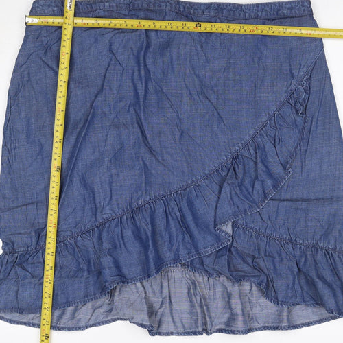 Next Women Blue UK 20 Chambray Wrap Ruffle Knee Length Skirt