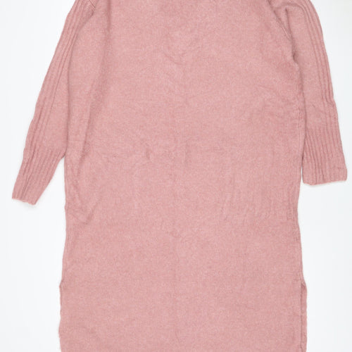 Next Women Pink Wool Knit V-Neck Long Sleeve Jumper Dress UK 12