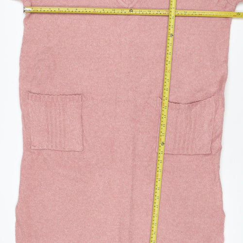 Next Women Pink Wool Knit V-Neck Long Sleeve Jumper Dress UK 12
