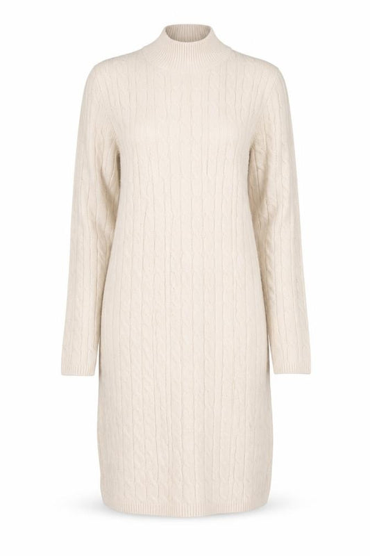 Front view of Hollister Women Ivory L Cable Knit Roll Neck Jumper Dress