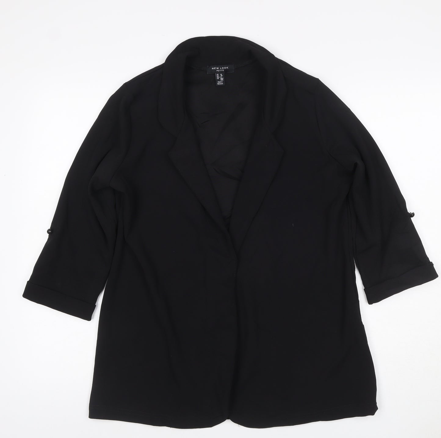 New Look Women’s Black Petite UK 10 Open Front 3/4 Sleeve Blazer