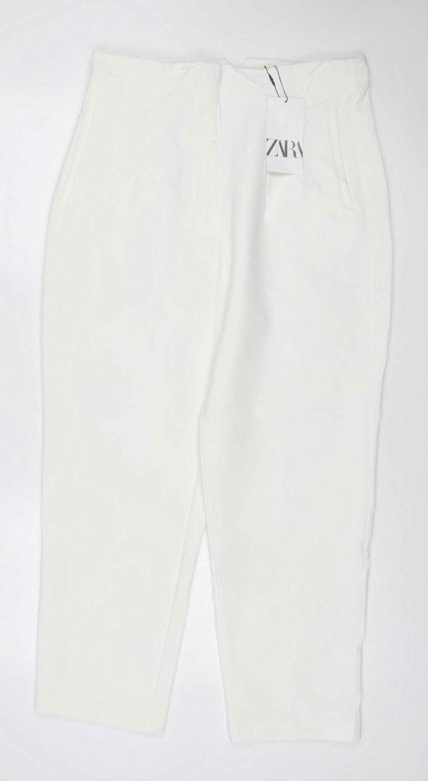Zara Women White UK 16 XL Straight Dress Trousers Pockets New