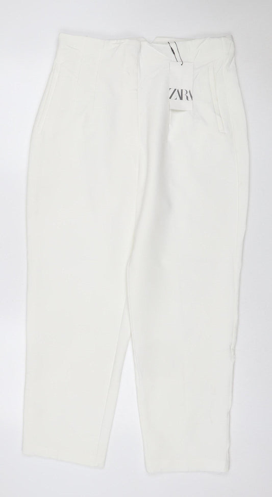 Zara Women White UK 16 XL Straight Dress Trousers Pockets New