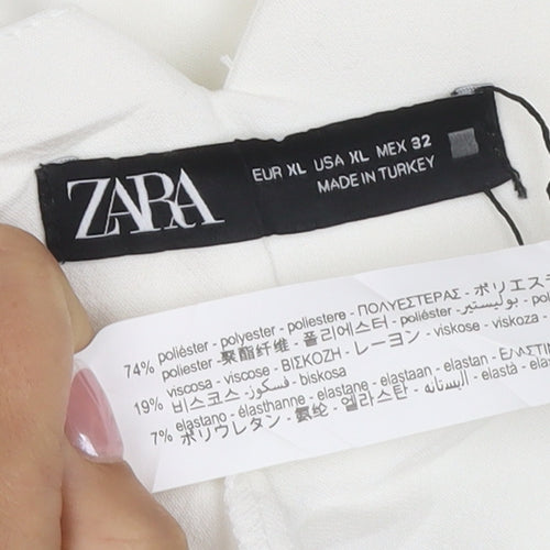 Zara Women White UK 16 XL Straight Dress Trousers Pockets New