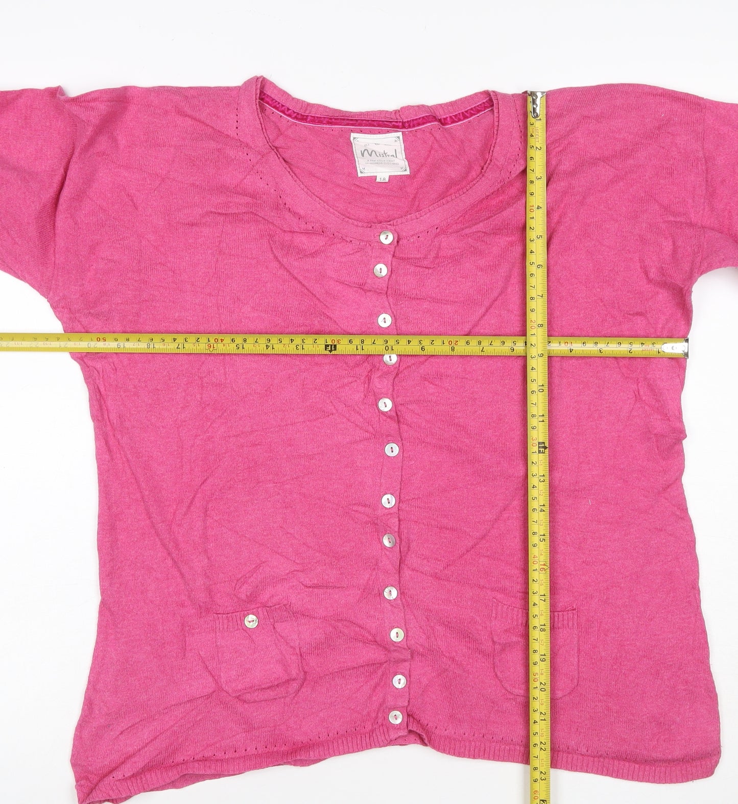 Mistral Women’s Pink Cotton Cardigan Size 18 Long Sleeve Button Pockets