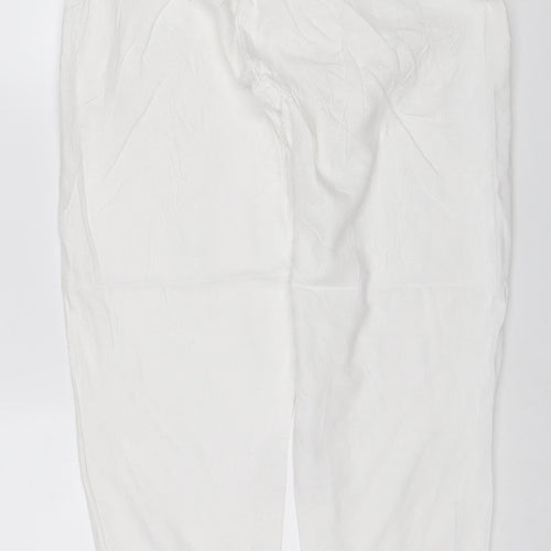M&S Women’s White UK 12 Short Linen Blend Cargo Trousers