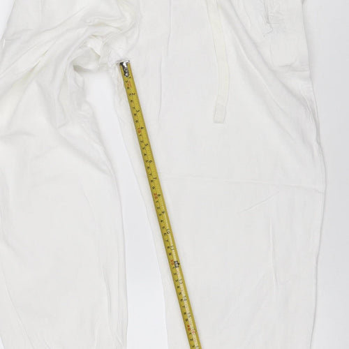 M&S Women’s White UK 12 Short Linen Blend Cargo Trousers