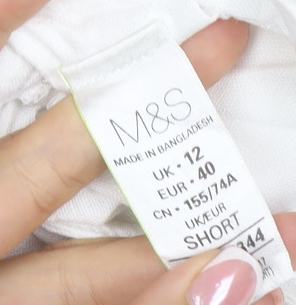 M&S Women’s White UK 12 Short Linen Blend Cargo Trousers