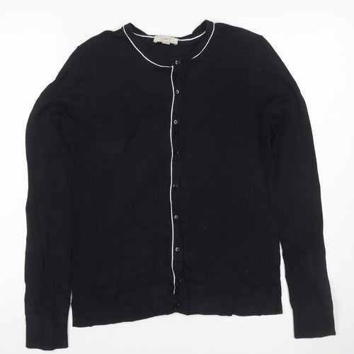 LOFT Women’s Black White Trim Cotton Button Cardigan Size S