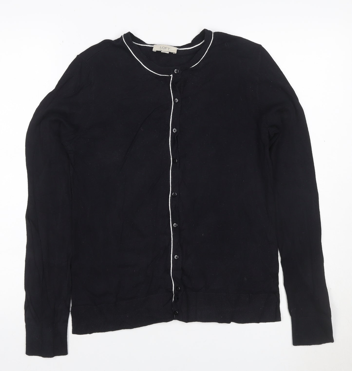 LOFT Women’s Black White Trim Cotton Button Cardigan Size S