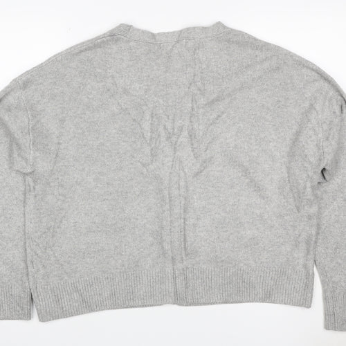 Marks and Spencer Women Grey M V-Neck Button Pocket Knit Cardigan
