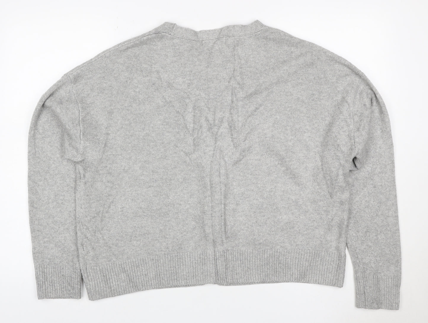 Marks and Spencer Women Grey M V-Neck Button Pocket Knit Cardigan