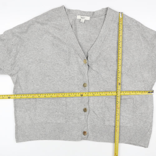 Marks and Spencer Women Grey M V-Neck Button Pocket Knit Cardigan