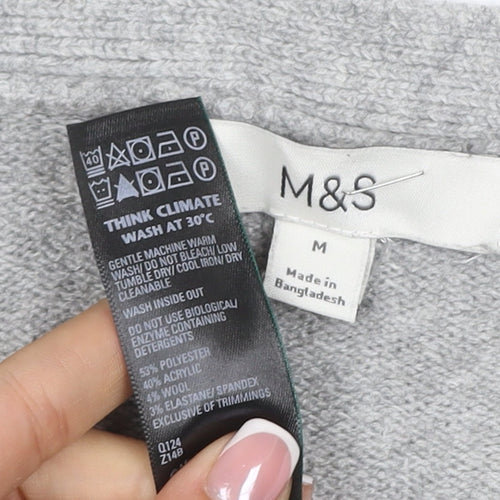 Marks and Spencer Women Grey M V-Neck Button Pocket Knit Cardigan