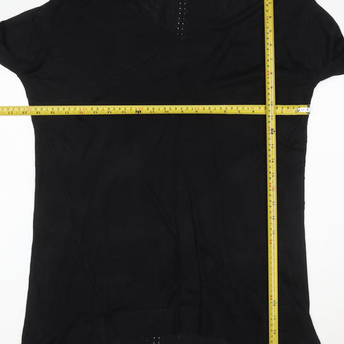 H&M Women Black M V-Neck Long Sleeve Rhinestone Knit Tunic Jumper